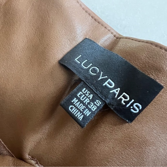 Lucy Paris Womens Faux Leather Paperbag-Waist Pants, Cognac, S - Picture 9 of 11
